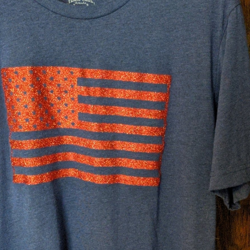 Texas-True glitter red flag on blue XL tshirt